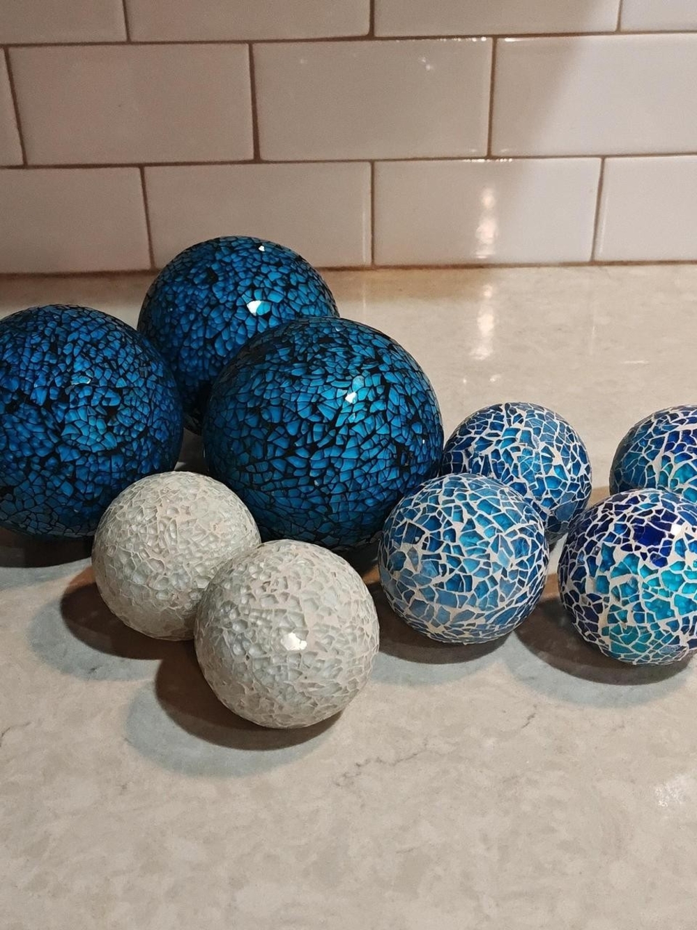 Beautiful Blue and White Mosaic Decorative Spheres - Home Accents